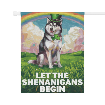Printify Home Decor Siberian Husky ISt. Patrick's Day Lawn Flag, Rainbow Festive Dog Siberian Garden Flag