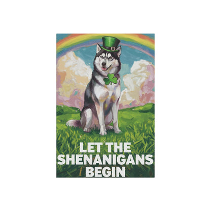 Printify Home Decor Siberian Husky ISt. Patrick's Day Lawn Flag, Rainbow Festive Dog Siberian Garden Flag