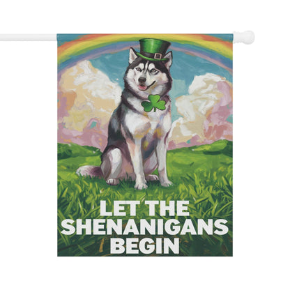 Printify Home Decor 24.5'' × 32'' Siberian Husky ISt. Patrick's Day Lawn Flag, Rainbow Festive Dog Siberian Garden Flag