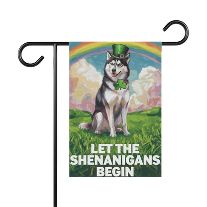 Printify Home Decor 12'' × 18'' Siberian Husky ISt. Patrick's Day Lawn Flag, Rainbow Festive Dog Siberian Garden Flag