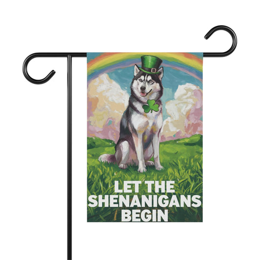 Printify Home Decor 12'' × 18'' Siberian Husky ISt. Patrick's Day Lawn Flag, Rainbow Festive Dog Siberian Garden Flag