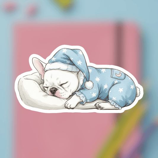 Sleepy Time White Frenchie Sticker 3" × 3" White