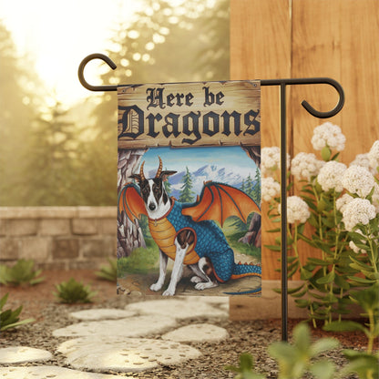 Printify Home Decor Spotted Greyhound Dog Dragon Garden Flag, Fantasy Pet Yard Spring Decor, Housewarming Gardener Gift, Halloween