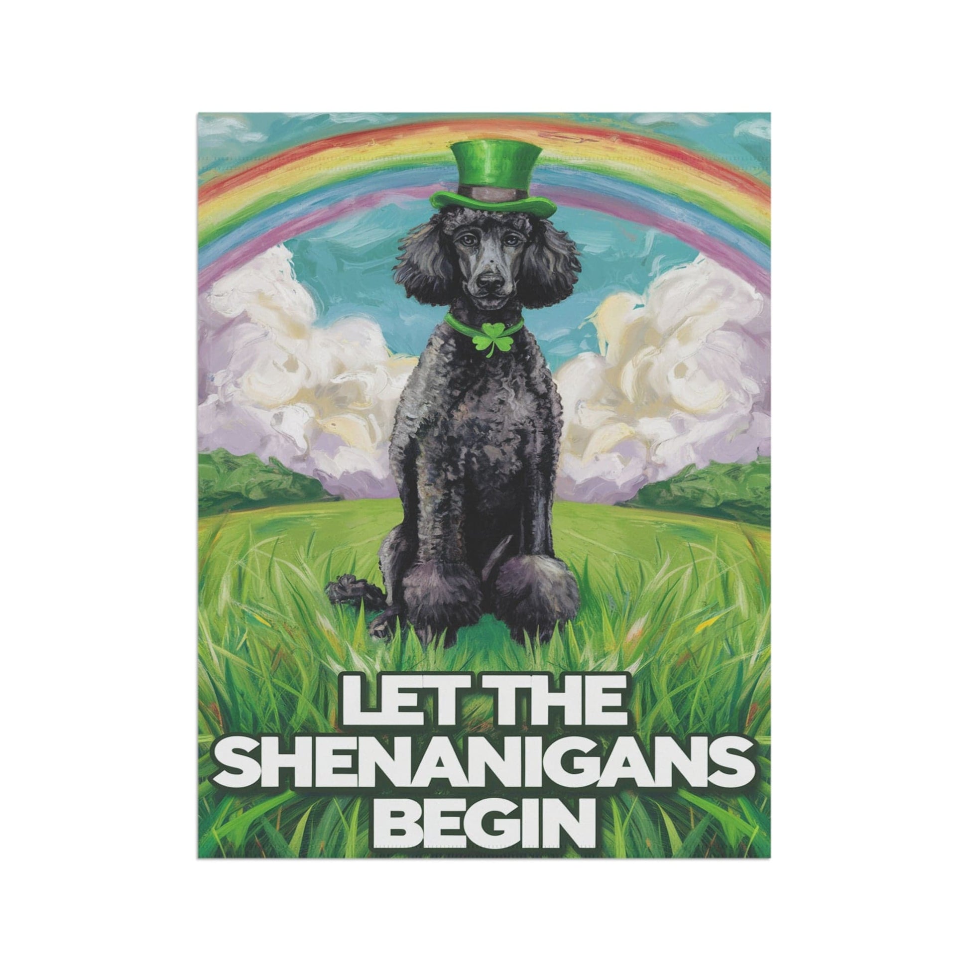 Printify Home Decor St. Patrick's Day Black Poodle, Lucky Pot of Gold, Rainbow Leprechaun Dog, Pet Garden Flag