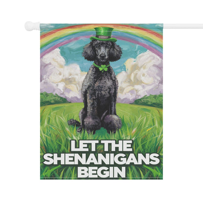 Printify Home Decor St. Patrick's Day Black Poodle, Lucky Pot of Gold, Rainbow Leprechaun Dog, Pet Garden Flag