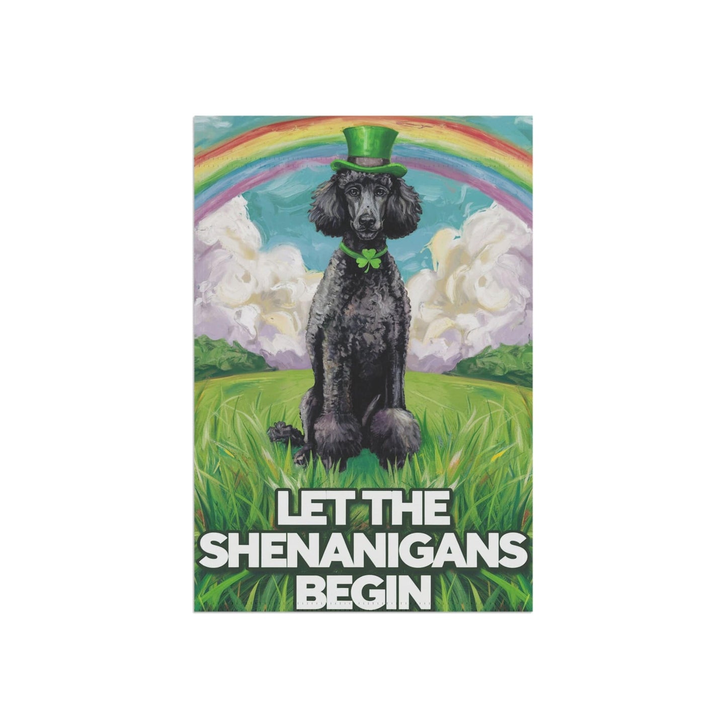 Printify Home Decor St. Patrick's Day Black Poodle, Lucky Pot of Gold, Rainbow Leprechaun Dog, Pet Garden Flag