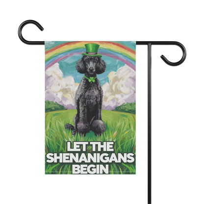 Printify Home Decor St. Patrick's Day Black Poodle, Lucky Pot of Gold, Rainbow Leprechaun Dog, Pet Garden Flag