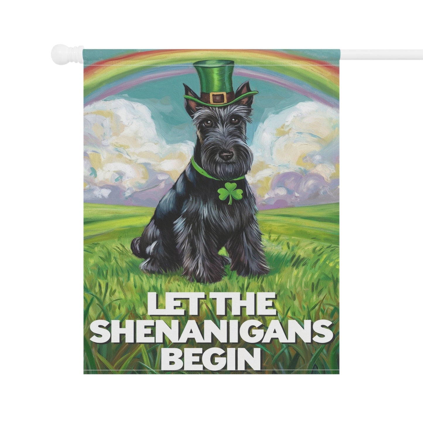 Printify Home Decor St. Patrick's Day Black Scottish Terrier Yard Flag, Rainbow Dog, Pet Garden Flag, Front Lawn Decor