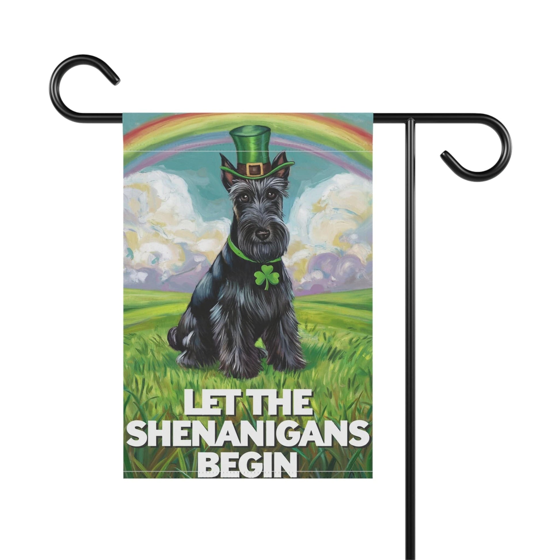 Printify Home Decor St. Patrick's Day Black Scottish Terrier Yard Flag, Rainbow Dog, Pet Garden Flag, Front Lawn Decor
