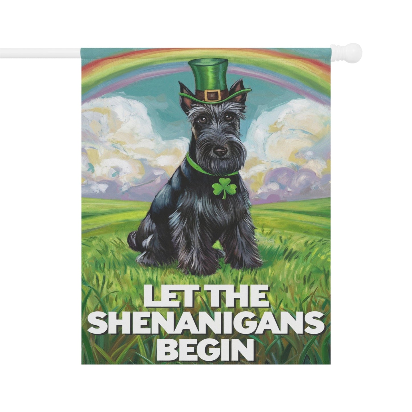Printify Home Decor 24.5'' × 32'' St. Patrick's Day Black Scottish Terrier Yard Flag, Rainbow Dog, Pet Garden Flag, Front Lawn Decor
