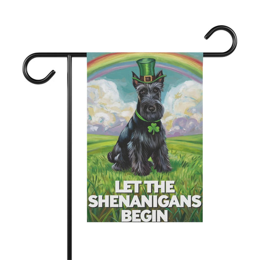 Printify Home Decor 12'' × 18'' St. Patrick's Day Black Scottish Terrier Yard Flag, Rainbow Dog, Pet Garden Flag, Front Lawn Decor
