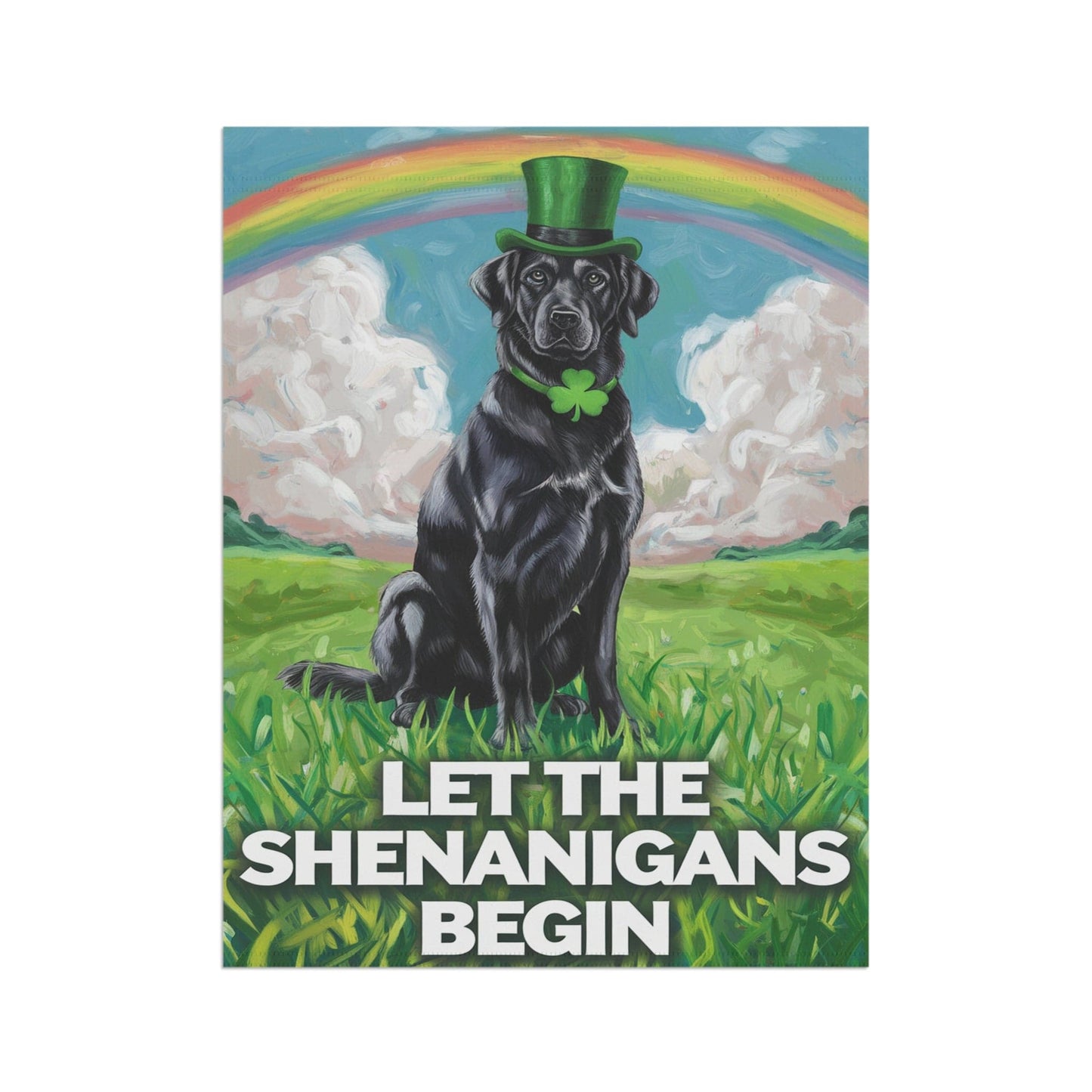 Printify Home Decor St. Patrick's Day Celebration, Black Labrador Retriever Whimsical Dog Illustration Garden Flag
