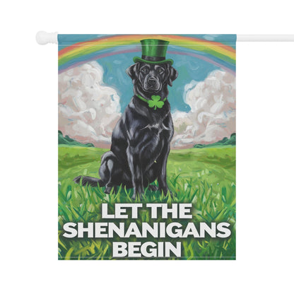 Printify Home Decor St. Patrick's Day Celebration, Black Labrador Retriever Whimsical Dog Illustration Garden Flag
