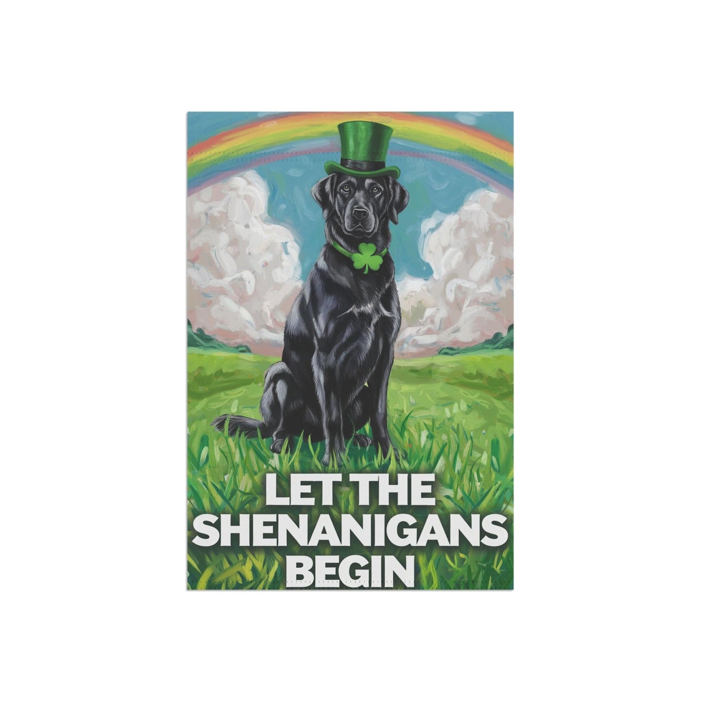 Printify Home Decor St. Patrick's Day Celebration, Black Labrador Retriever Whimsical Dog Illustration Garden Flag