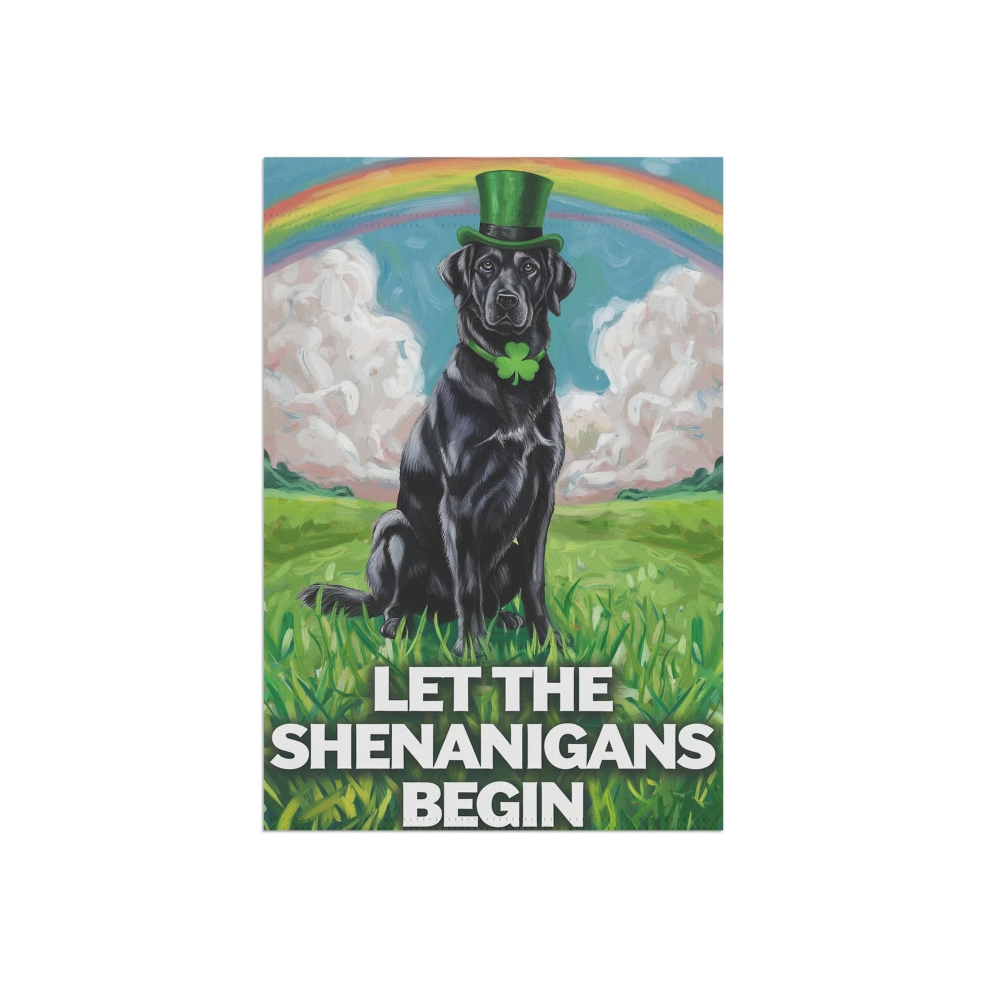 Printify Home Decor St. Patrick's Day Celebration, Black Labrador Retriever Whimsical Dog Illustration Garden Flag