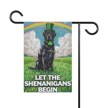 Printify Home Decor St. Patrick's Day Celebration, Black Labrador Retriever Whimsical Dog Illustration Garden Flag