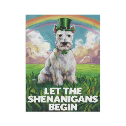 Printify Home Decor St. Patrick's Day White Scottish Terrier Lawn Flag, Rainbow Leprechaun Dog