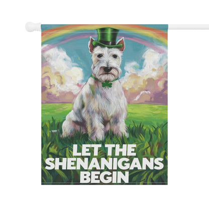 Printify Home Decor St. Patrick's Day White Scottish Terrier Lawn Flag, Rainbow Leprechaun Dog