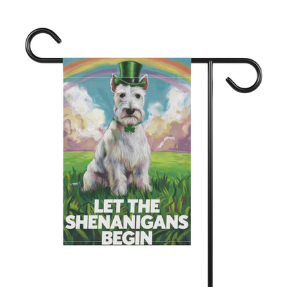 Printify Home Decor St. Patrick's Day White Scottish Terrier Lawn Flag, Rainbow Leprechaun Dog
