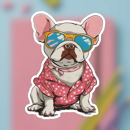 Summer White French Bulldog Sticker Decal 3" × 3" White