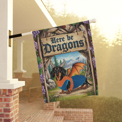 Printify Garden Flag Tan and Black Dachshund Dog Dragon, Garden Flag, Fantasy Pet, Yard Spring Decor
