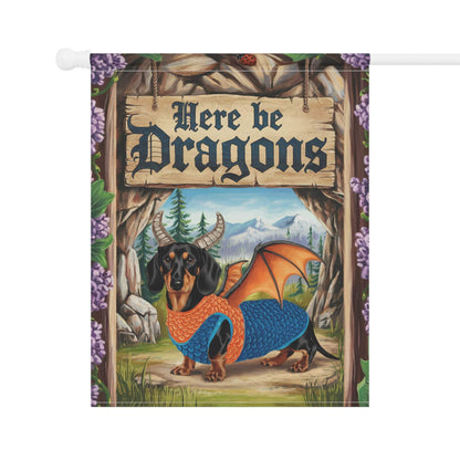 Printify Garden Flag Tan and Black Dachshund Dog Dragon, Garden Flag, Fantasy Pet, Yard Spring Decor