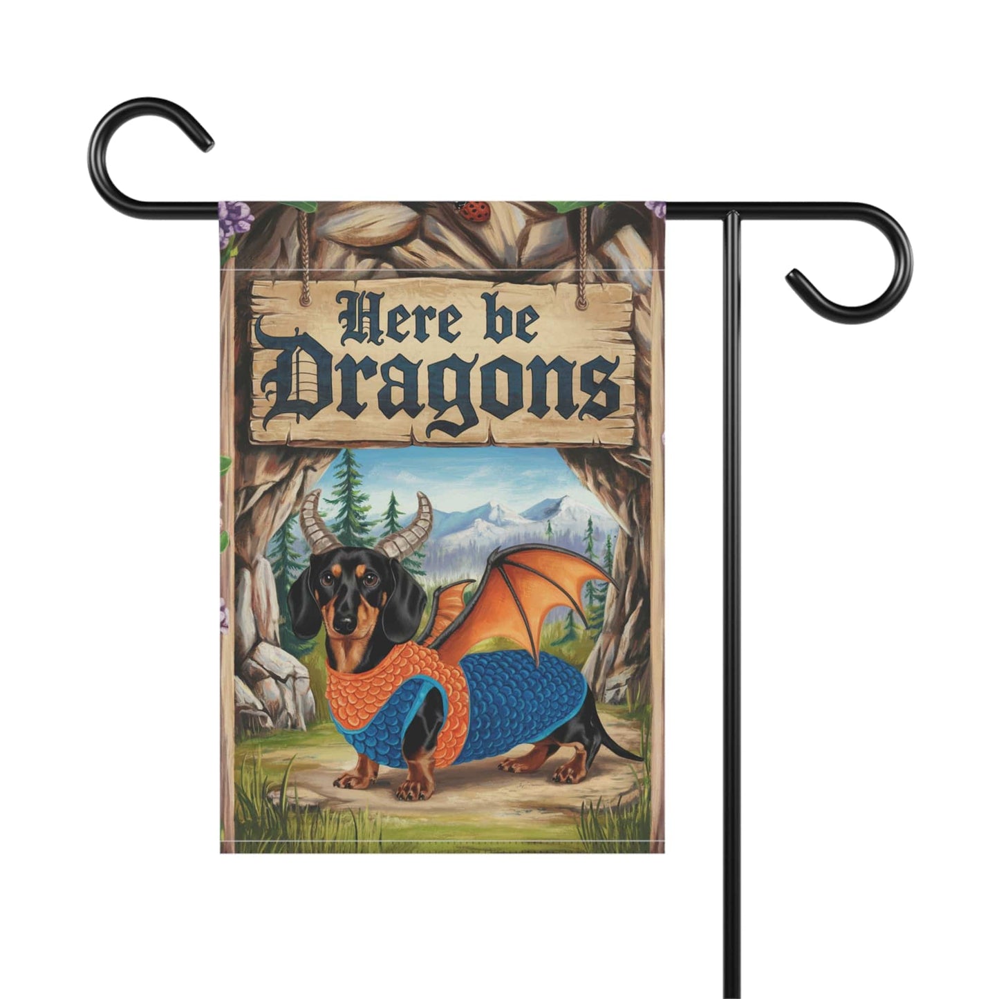 Printify Garden Flag Tan and Black Dachshund Dog Dragon, Garden Flag, Fantasy Pet, Yard Spring Decor