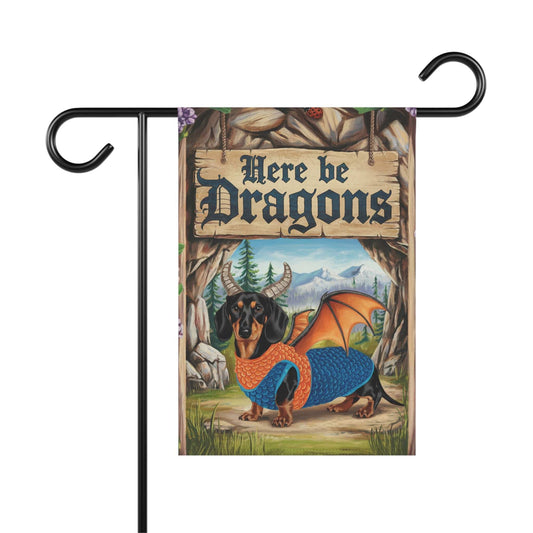 Printify Garden Flag 12'' × 18'' Tan and Black Dachshund Dog Dragon, Garden Flag, Fantasy Pet, Yard Spring Decor