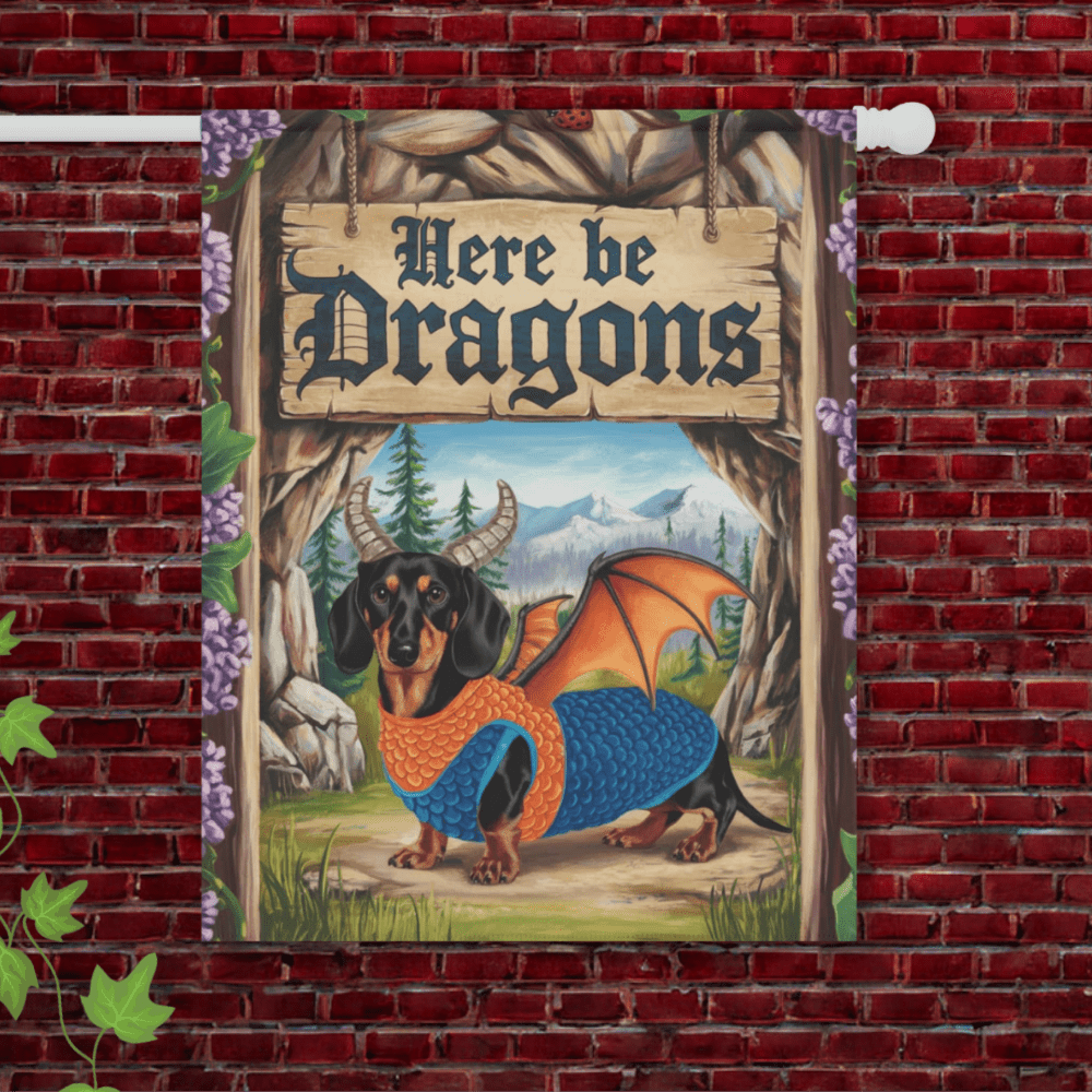 Tan Black Dachshund Dragon Garden Flag 24.5'' × 32''
