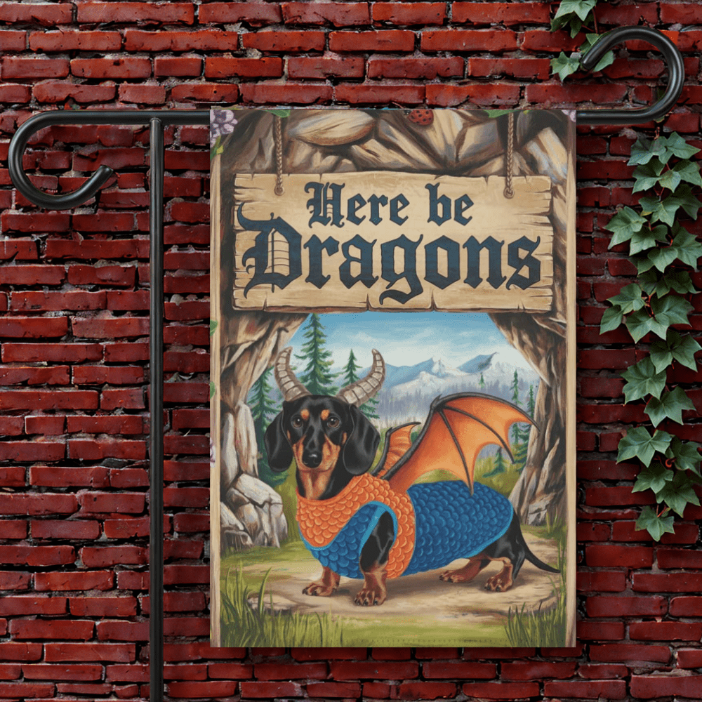 Tan Black Dachshund Dragon Garden Flag 12'' × 18''