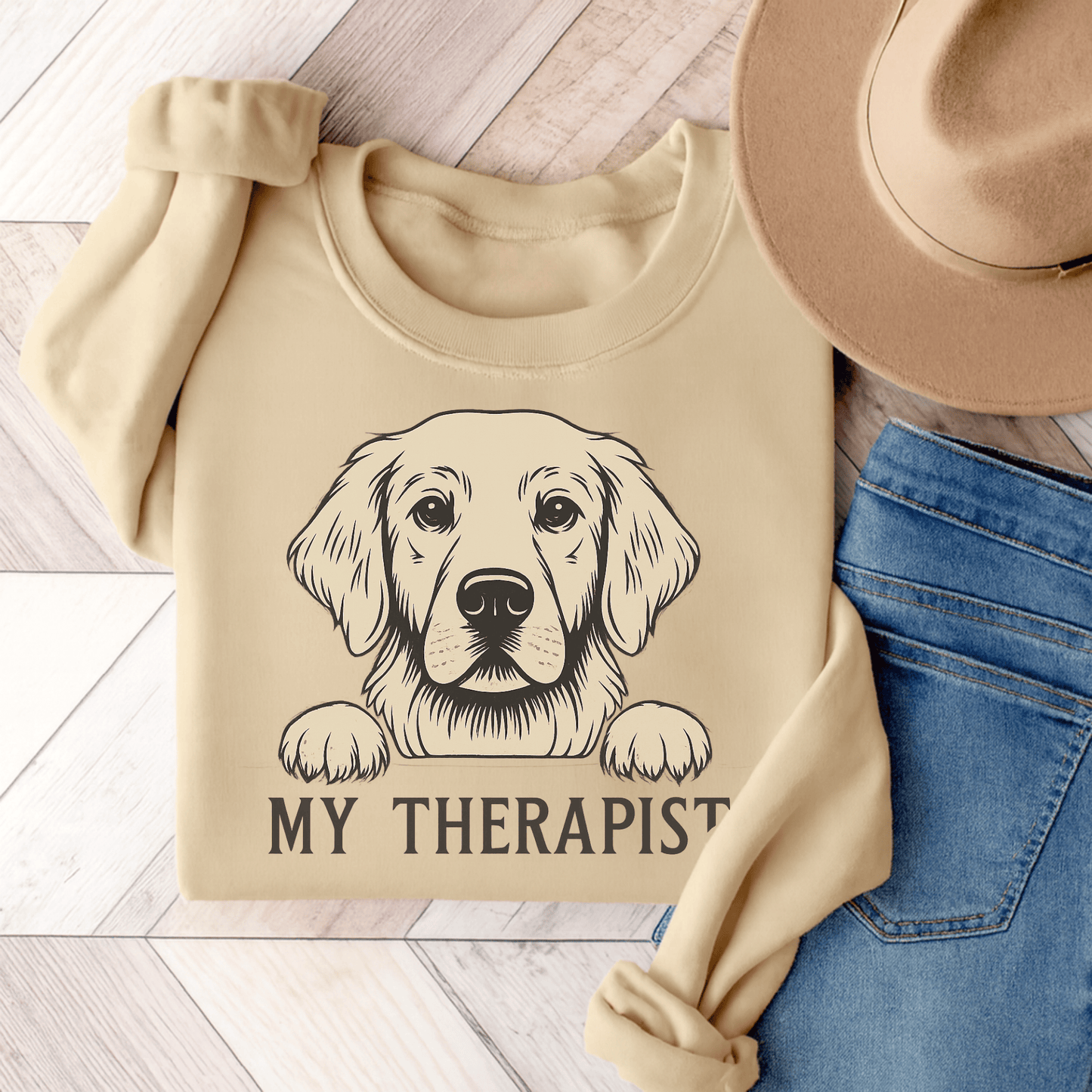 Therapist Golden Retriever Unisex Sweatshirt Sand