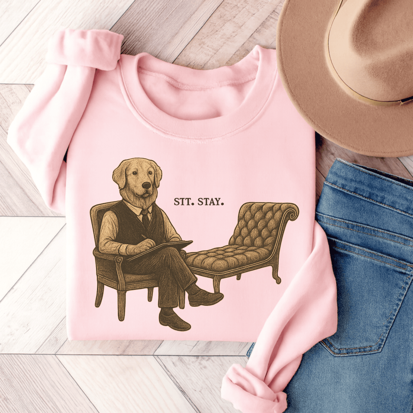 Therapy Golden Retriever Unisex Sweatshirt Light Pink