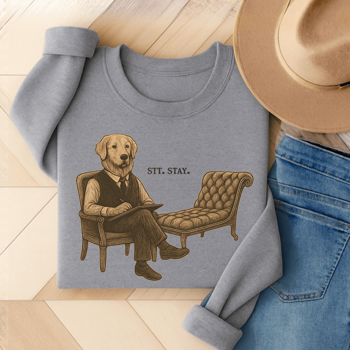 Therapy Golden Retriever Unisex Sweatshirt Sport Grey
