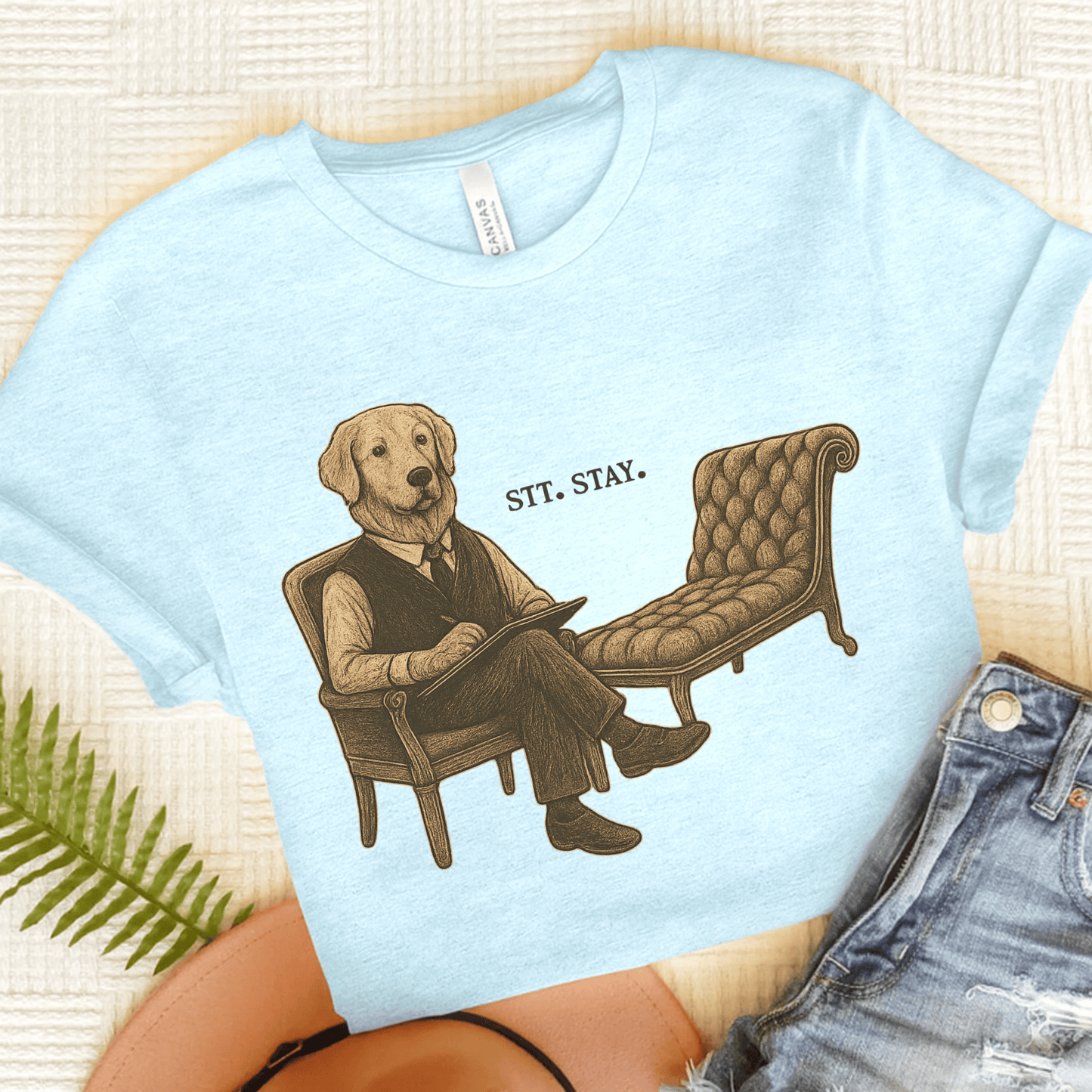 Therapy Golden Retriever Unisex Tshirt Heather Ice Blue