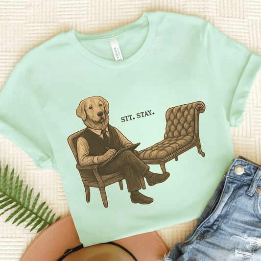 Therapy Golden Retriever Unisex Tshirt Heather Mint