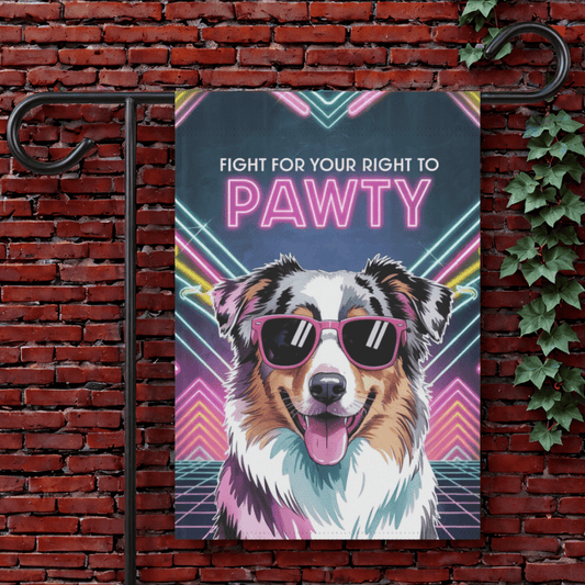 Printify Garden Flag 12'' × 18'' Tricolor Australian Shepherd 1980s Party Flag