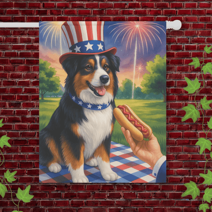 Printify Garden Flag 24.5'' × 32'' Tricolor Australian Shepherd 4th of July Garden Flag