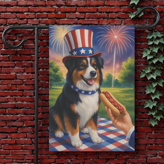 Printify Garden Flag 12'' × 18'' Tricolor Australian Shepherd 4th of July Garden Flag