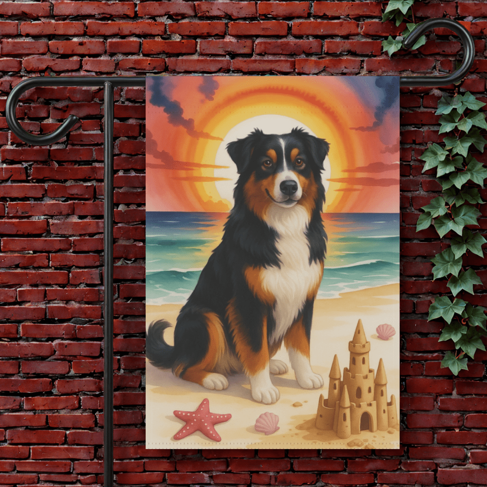 Printify Garden Flag 12'' × 18'' Tricolor Australian Shepherd Beach Garden Flag