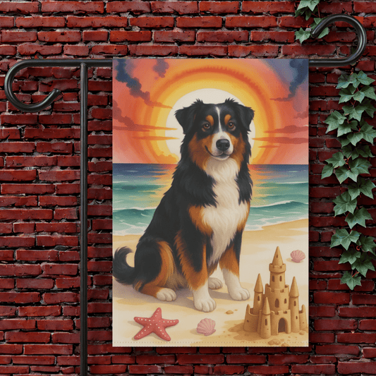 Printify Garden Flag 12'' × 18'' Tricolor Australian Shepherd Beach Garden Flag