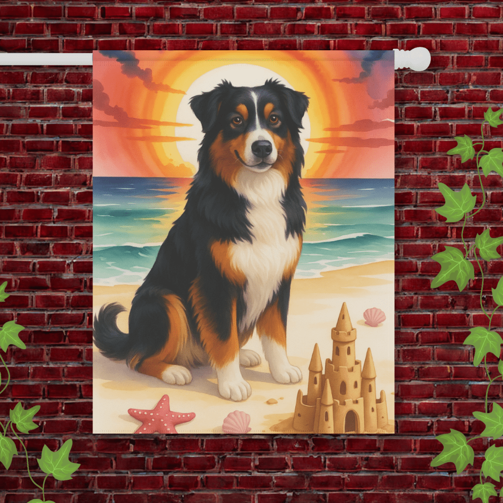 Printify Garden Flag 24.5'' × 32'' Tricolor Australian Shepherd Beach Garden Flag