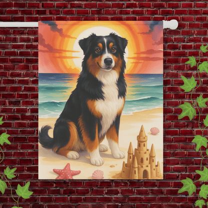 Printify Garden Flag 24.5'' × 32'' Tricolor Australian Shepherd Beach Garden Flag