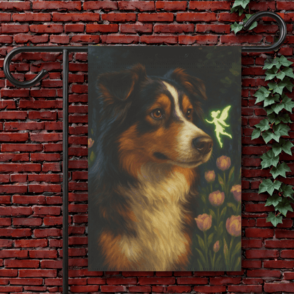 Printify Garden Flag 12'' × 18'' Tricolor Australian Shepherd Fairy Garden Flag