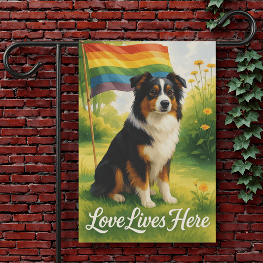 Printify Garden Flag 12'' × 18'' Tricolor Australian Shepherd LGBTQ+ Pride Garden Flag