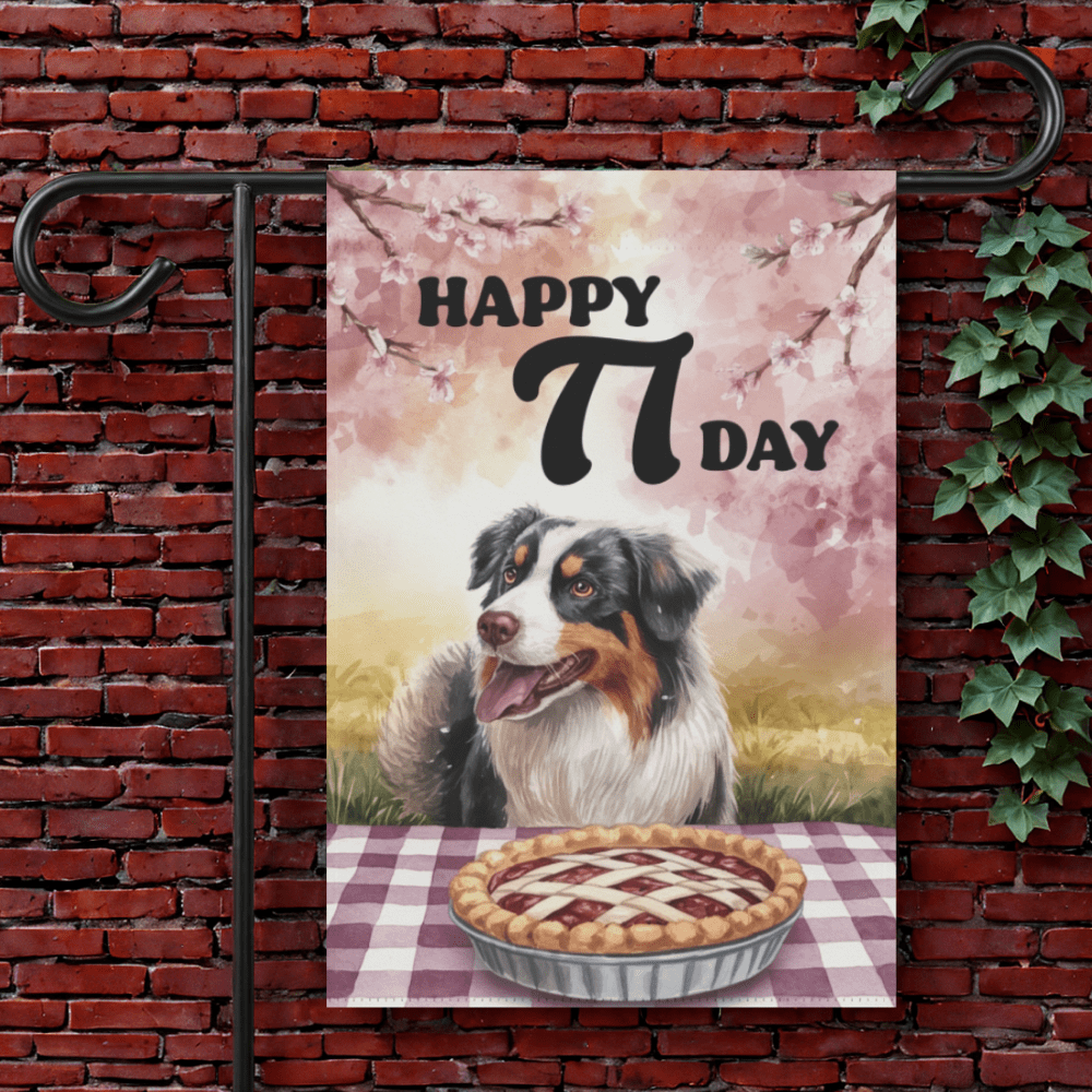Printify Garden Flag 12'' × 18'' Tricolor Australian Shepherd Pi Day Yard Flag