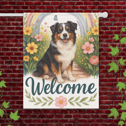 Printify Garden Flag 24.5'' × 32'' Tricolor Australian Shepherd Welcome Garden Flag