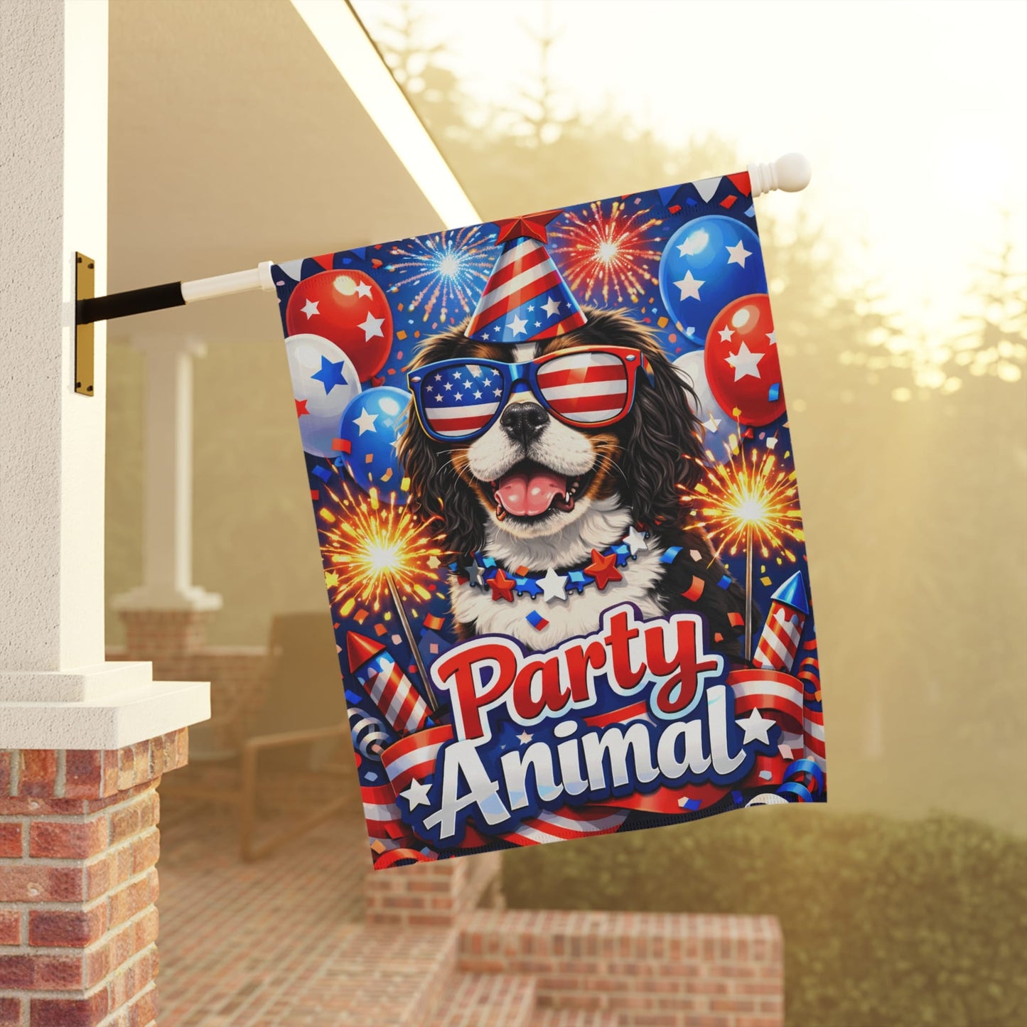 Personalized Cavalier July 4th Party Garden Flag