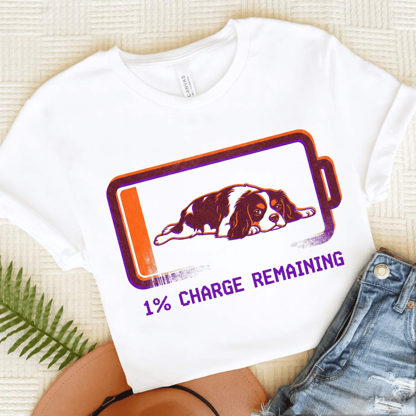 Personalized Cavalier Battery Low Unisex TShirt White