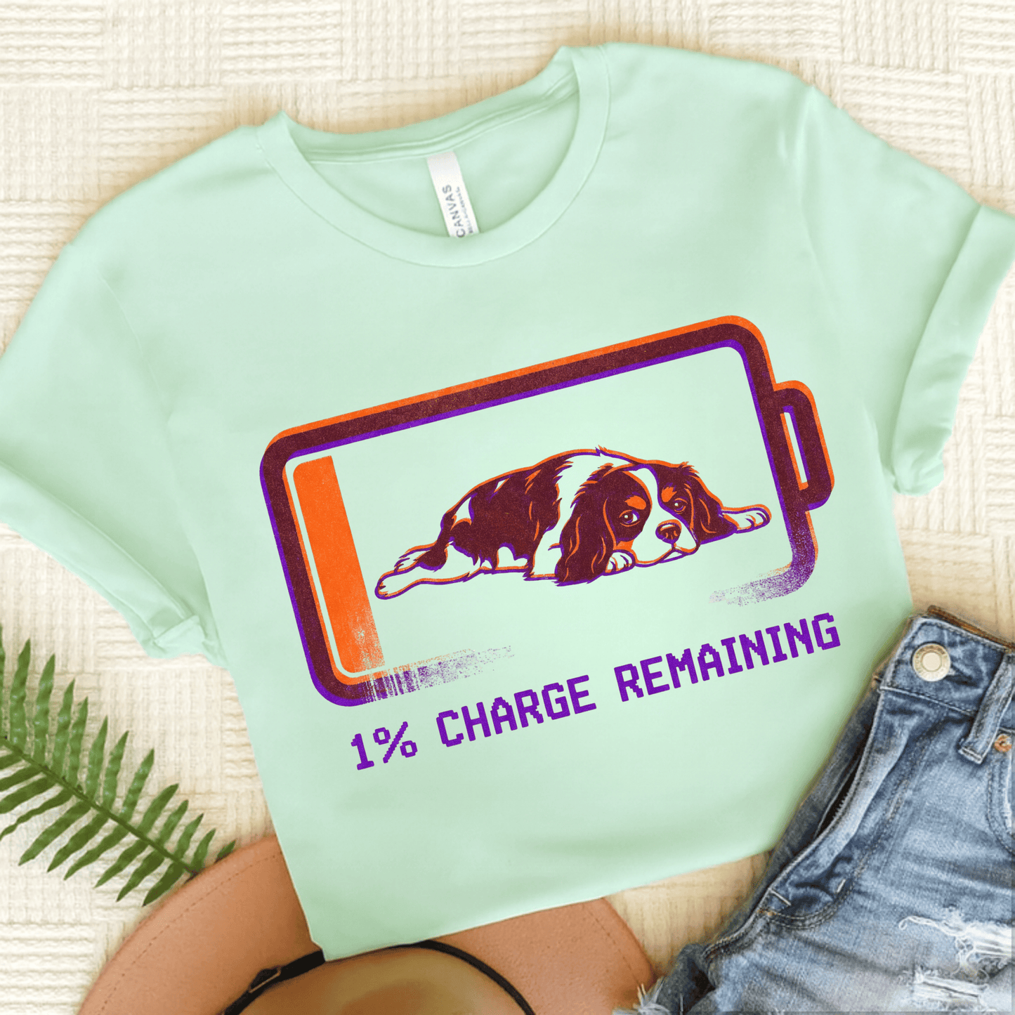 Personalized Cavalier Battery Low Unisex TShirt Heather Mint