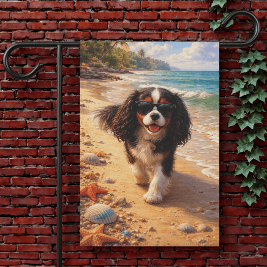 Personalized Cavalier Beach Bum Ocean Garden Flag 12'' × 18''